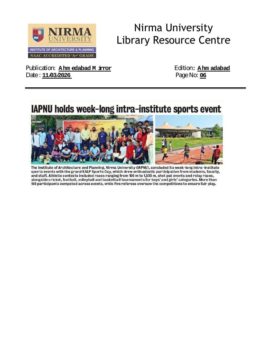 IAPNU holds week-long intra-institute sports event