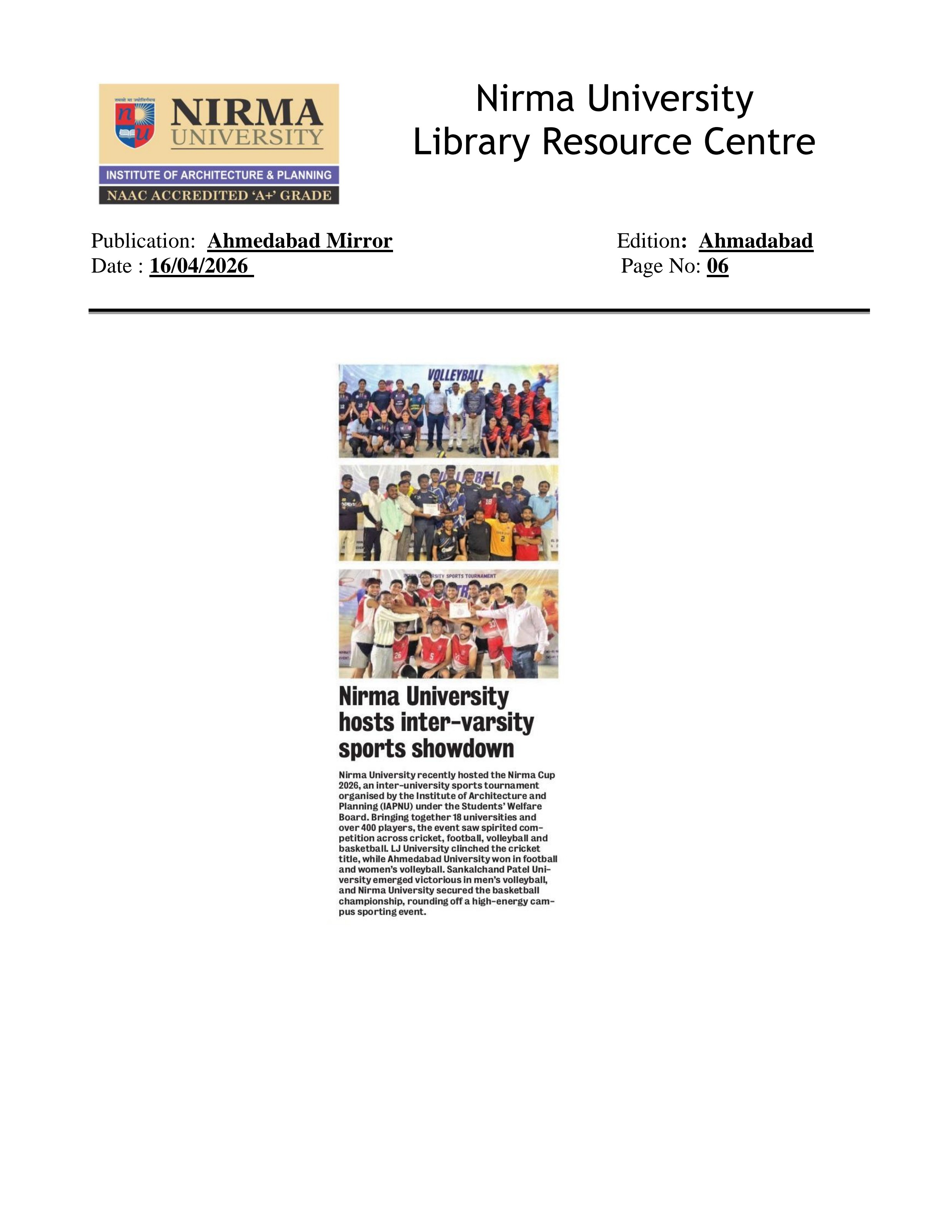 Nirma University hosts inter-varsity sports showdown
